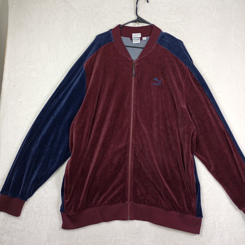Puma Velour Track Jacket Mens 4XL Burgundy Navy Blue Full Zip Retro Y2K 90s - Picture 3 of 8